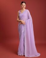Women's Dazzling Divinity Crush Organza Saree Swarovski Stone Work Comes With Unstitched Blouse Piece - Image 2