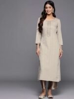 Taupe Woven Design Rayon Straight Kurta - Image 3